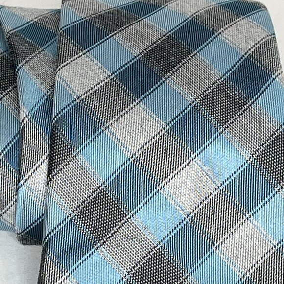 Michael Kors Tie Mens Silk Blend Necktie Blue Gray Plaid Checkered Work Business - Picture 3 of 10